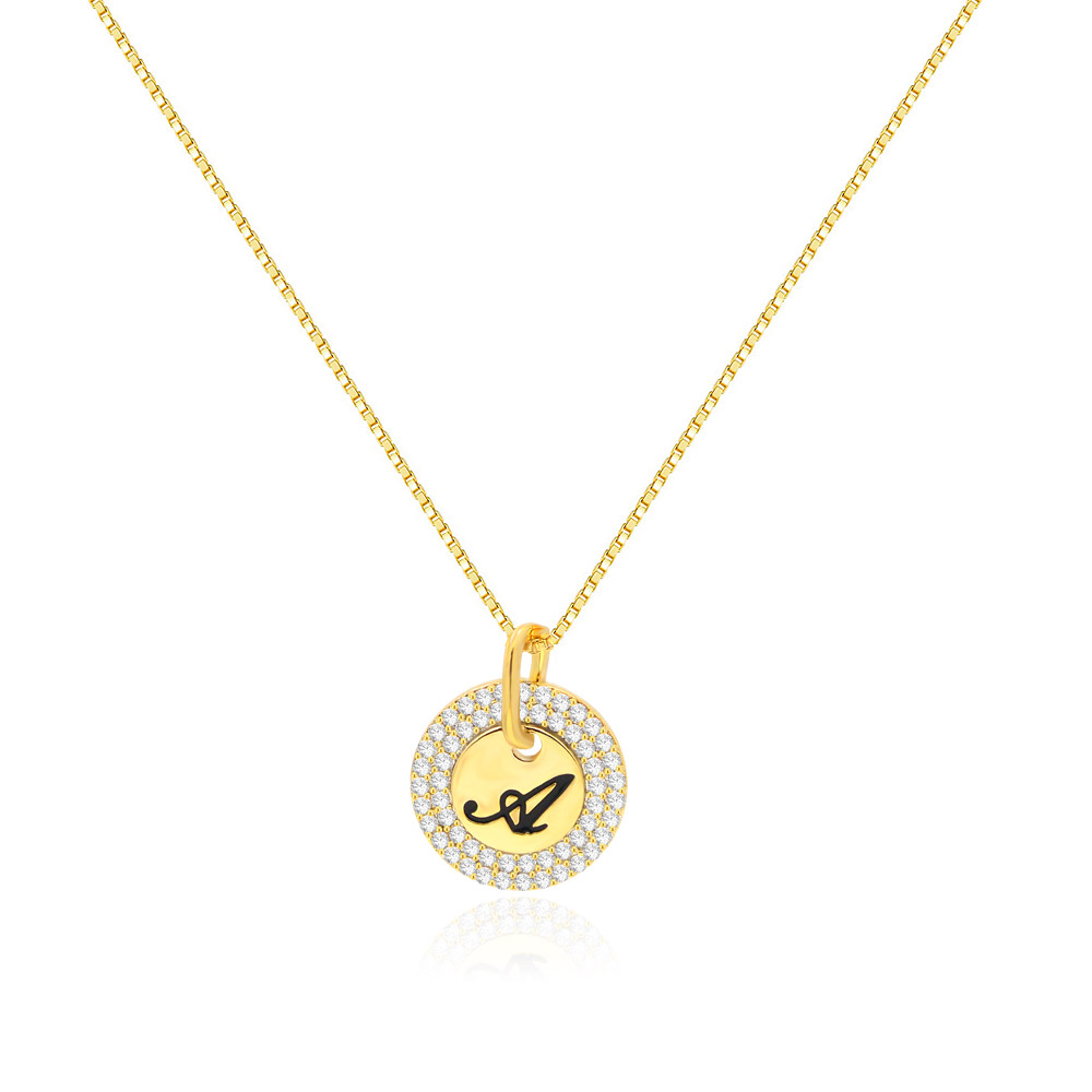 Initial A Letter Disc Pendant Necklace